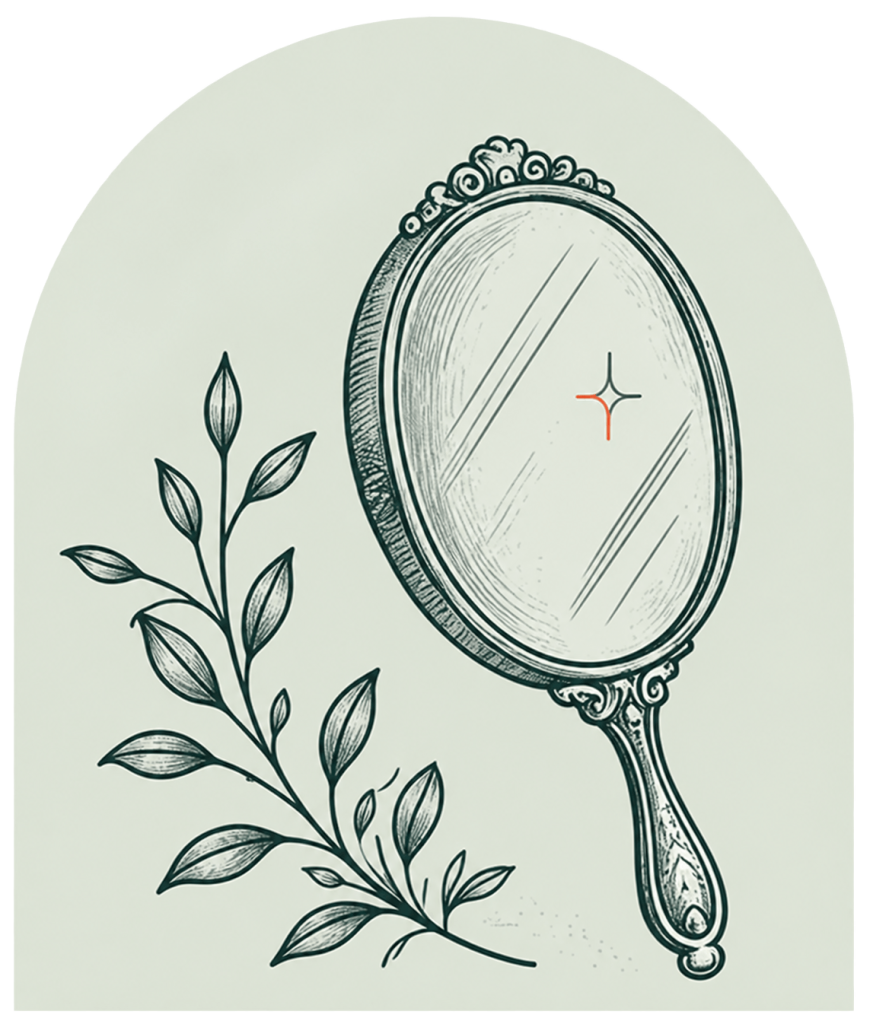 Vintage mirror with a botanical branch.